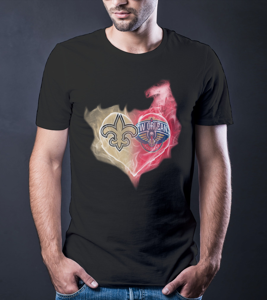 New Orleans Saints Pelicans Heart T-Shirt