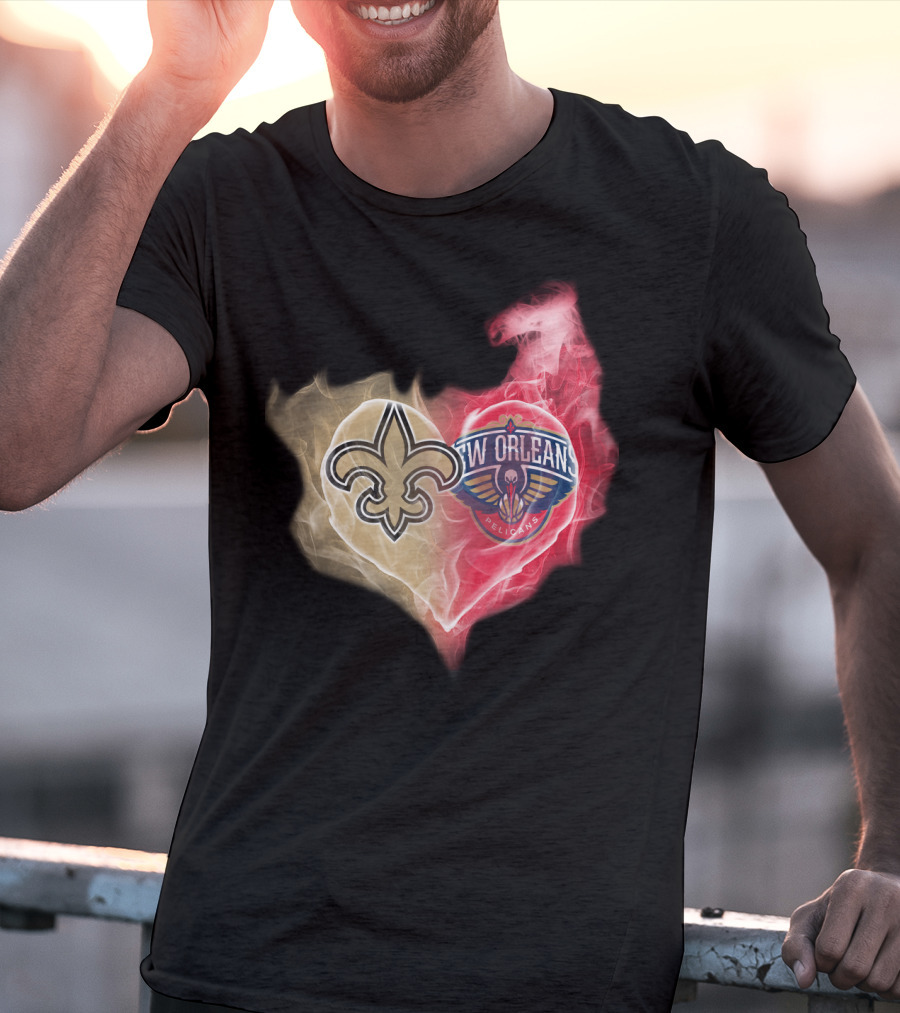 New Orleans Saints Pelicans Heart T-Shirt