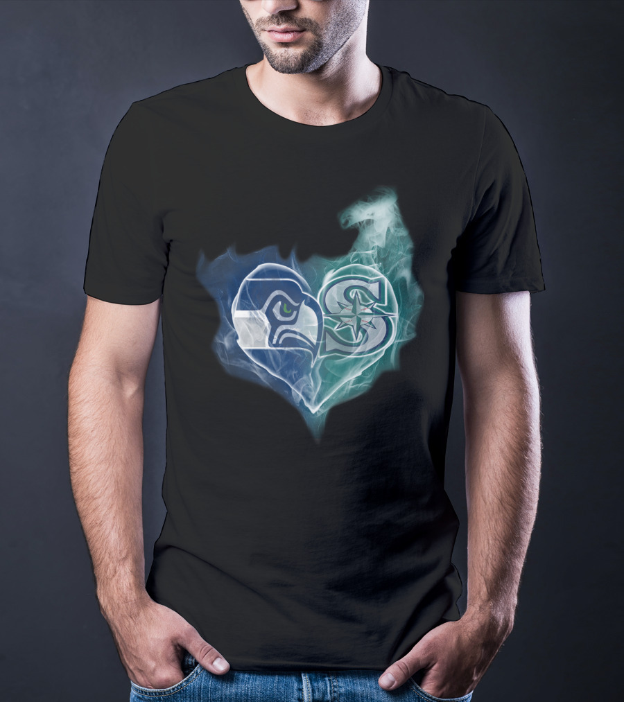 Seahawks Mariners Heart Logo Fusion T-Shirt