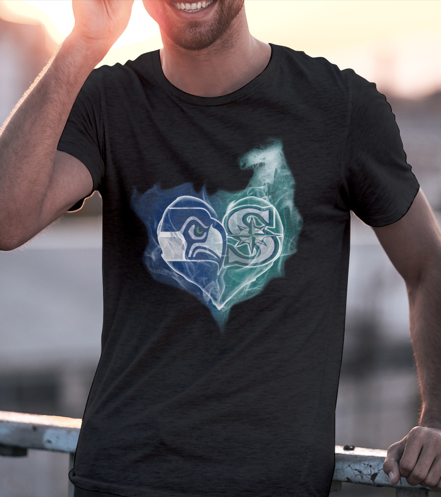Seahawks Mariners Heart Logo Fusion T-Shirt
