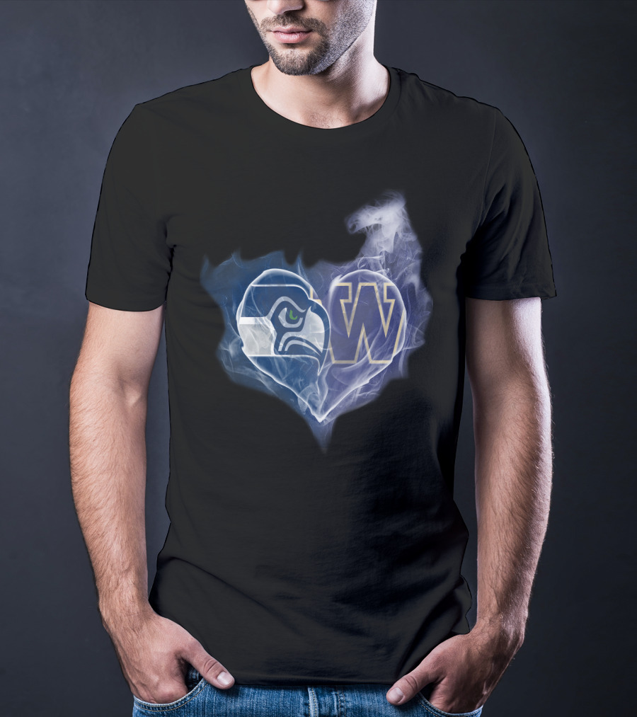 Seattle Seahawks Washington Huskies Heart Smoke T-Shirt