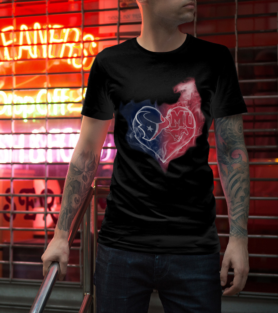 Houston Texans Smu Mustangs Heart T-Shirt
