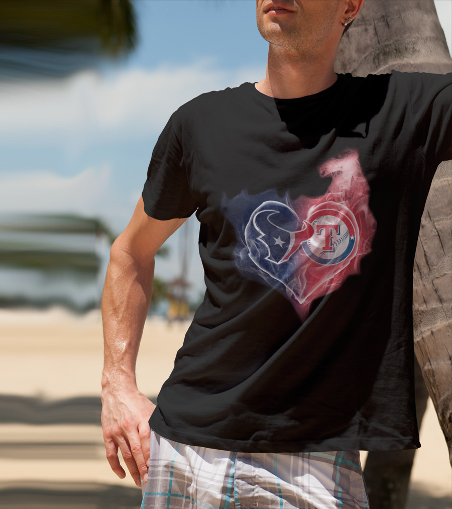 Houston Texans And Texas Rangers Smoke Heart T-Shirt