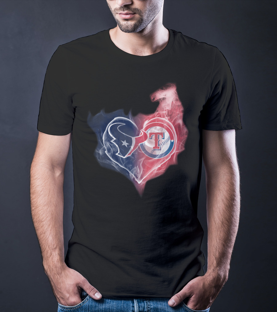 Houston Texans And Texas Rangers Smoke Heart T-Shirt