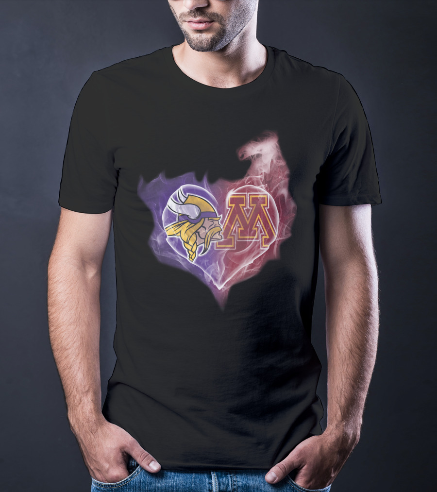 Minnesota Vikings And Golden Gophers Heart Logo Fusion T-Shirt