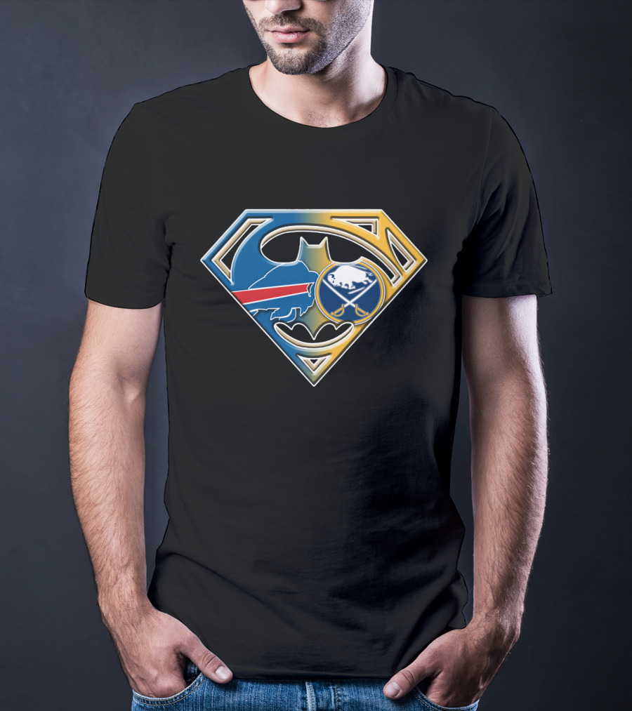 Batman Superman Buffalo Sabres Logo Fusion T-Shirt