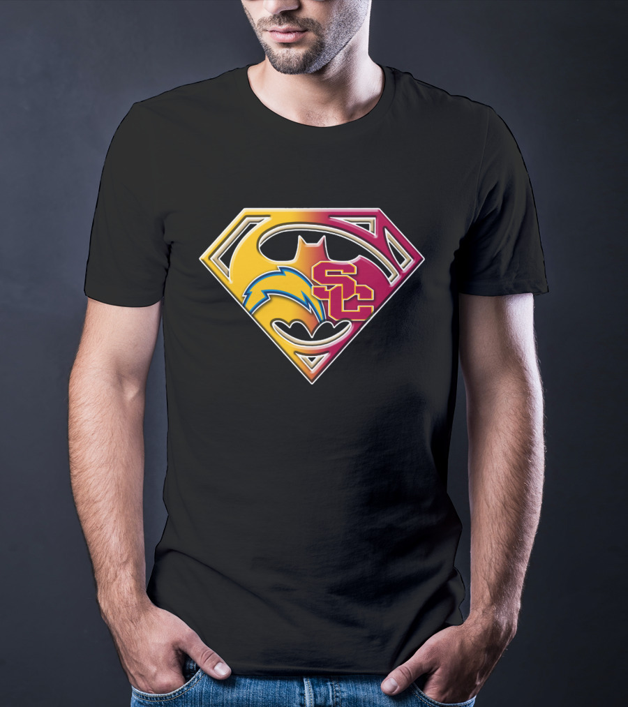 Bat 036: Batman Superhero Superman Chargers Sc Logo Fusion T-Shirt