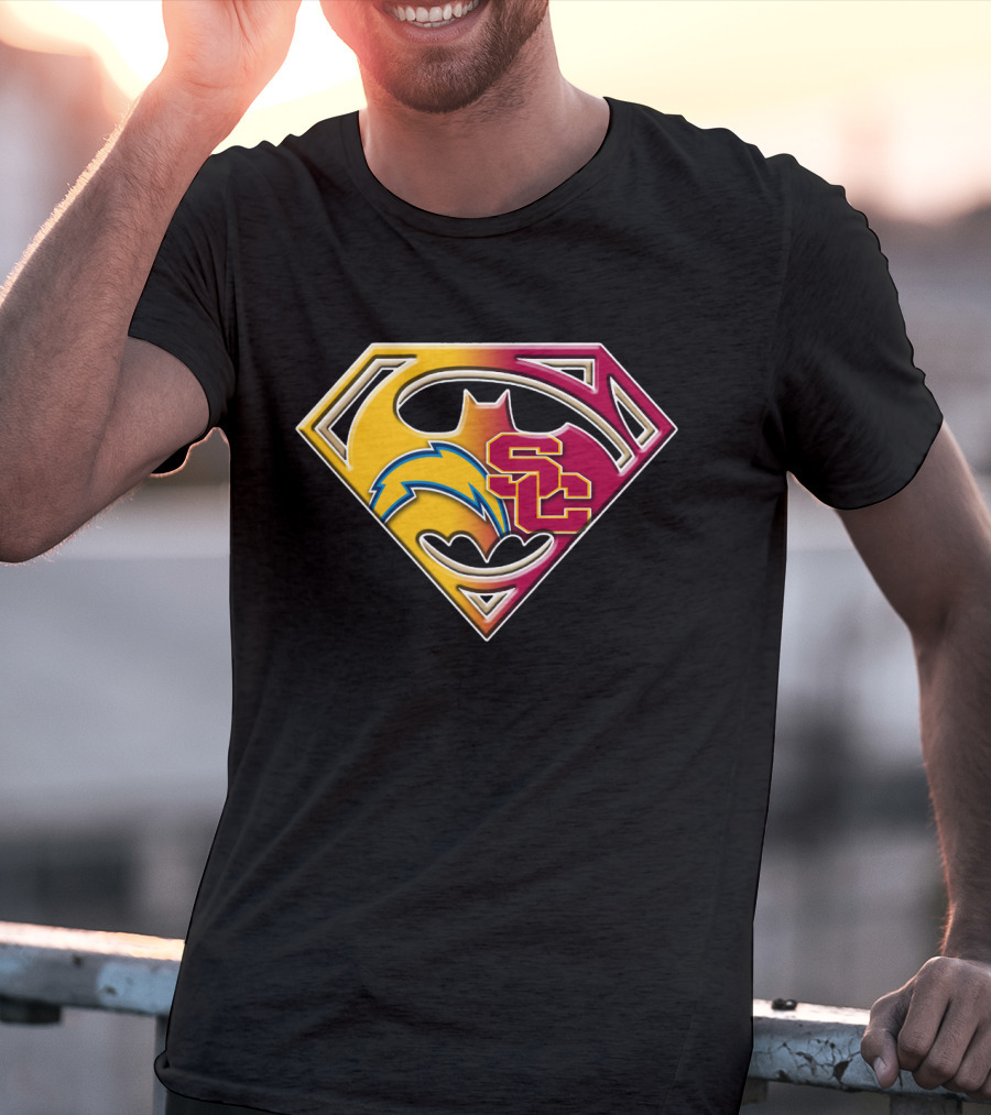 Bat 036: Batman Superhero Superman Chargers Sc Logo Fusion T-Shirt