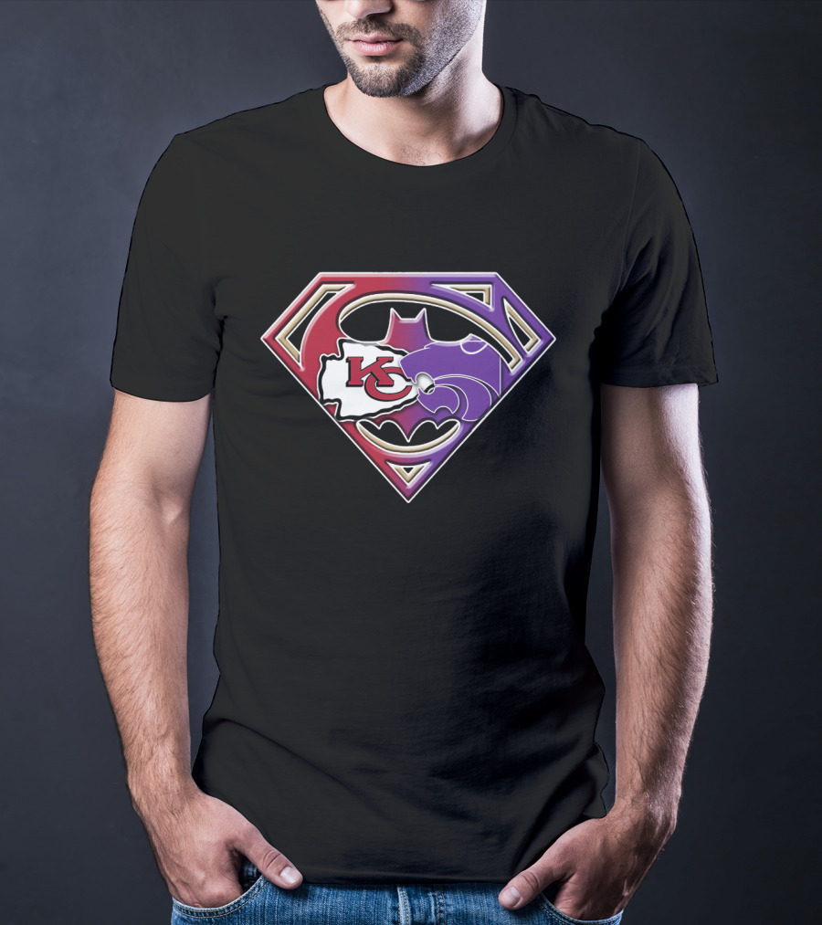 Kansas City Chiefs Kansas State Wildcats Batman Superman Logo Mashup T-Shirt
