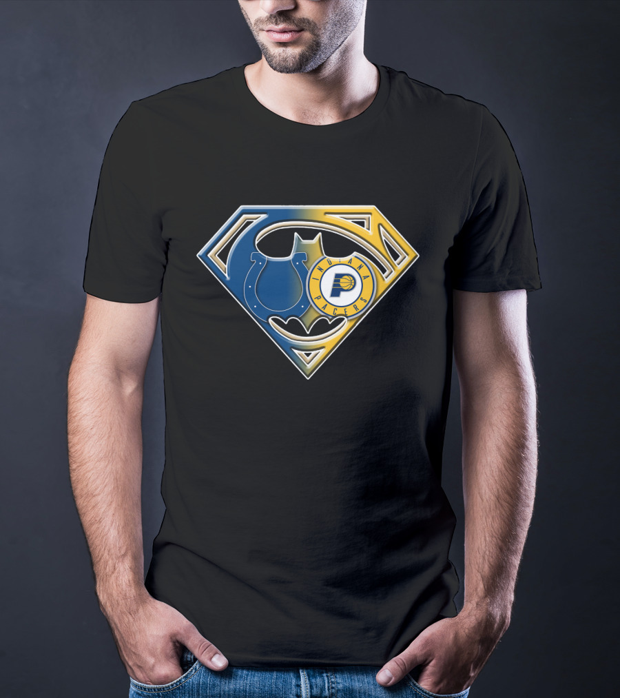 Indiana Pacers Colts Batman Superman Shield Bat T-Shirt