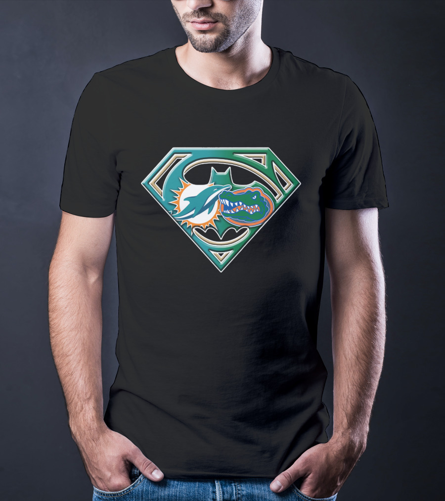 Superman Miami Dolphins Florida Gators Batman Logo Fusion T-Shirt