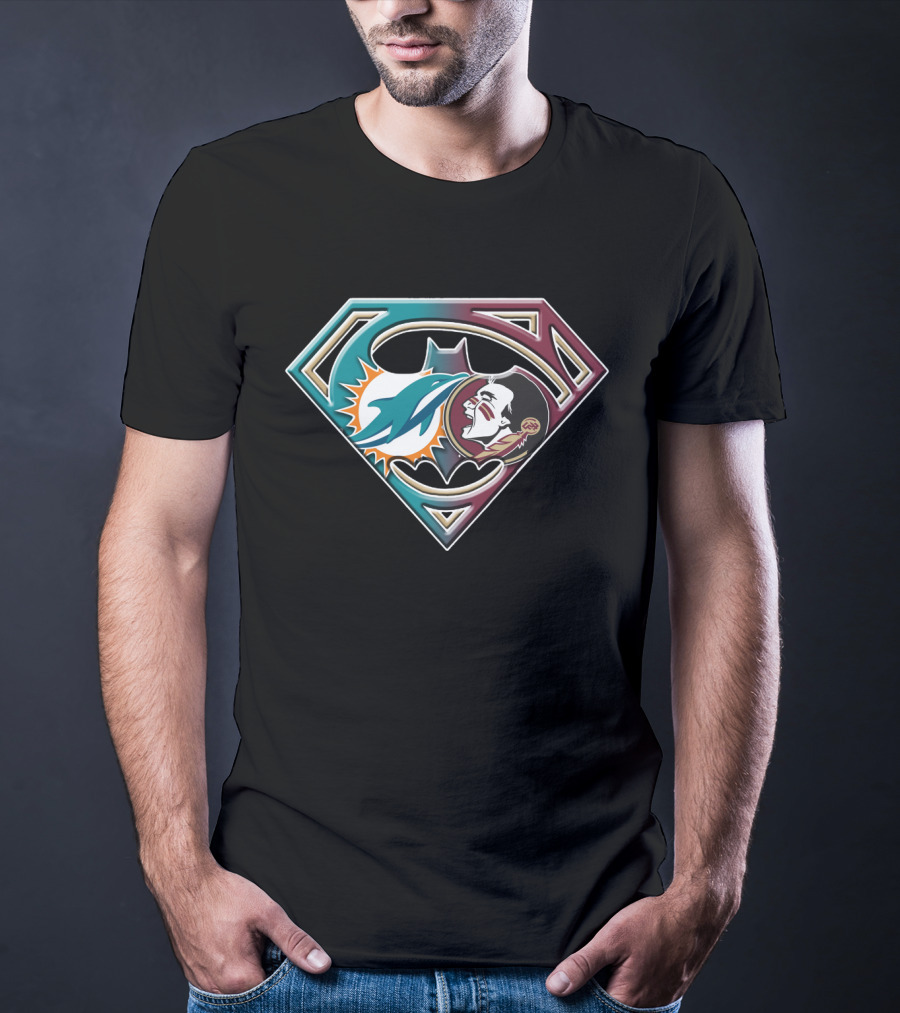 Miami Dolphins Superman Logo With Native American Face In Bat 052 T-Shirt
