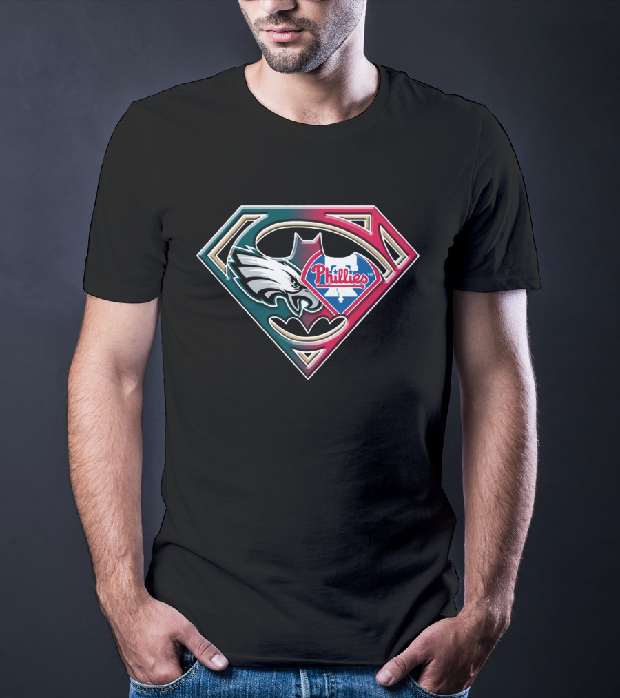 Eagles Phillies Superhero Emblem Bat 059 T-Shirt