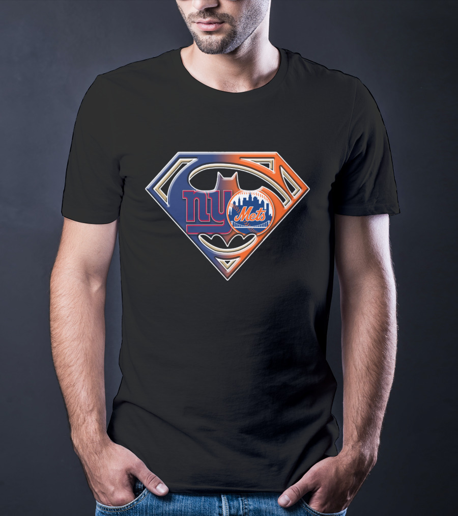 Ny Giants Mets Superman Batman Logo Fusion T-Shirt