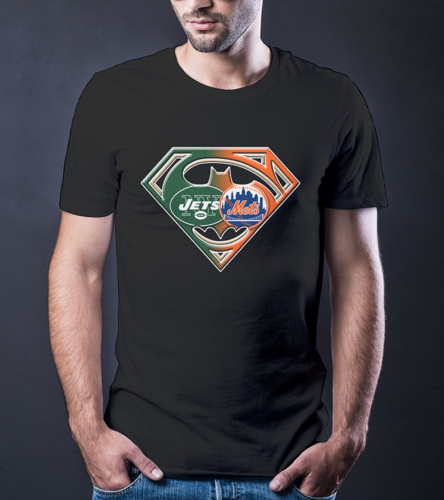 Jets Mets Batman Superman Emblem Fusion T-Shirt