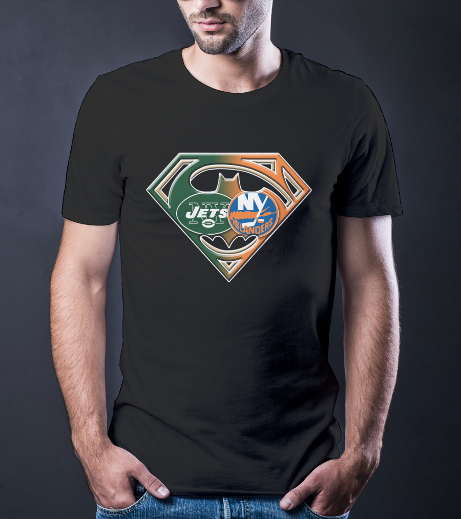 Ny Jets Islanders Superman Batman Logo Mashup T-Shirt