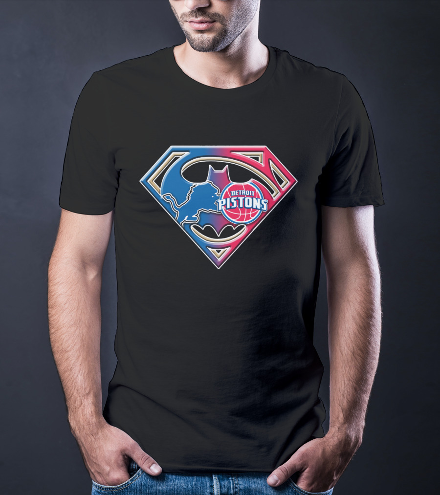 Detroit Pistons Bat 074 Superman Batman Logo Mix T-Shirt