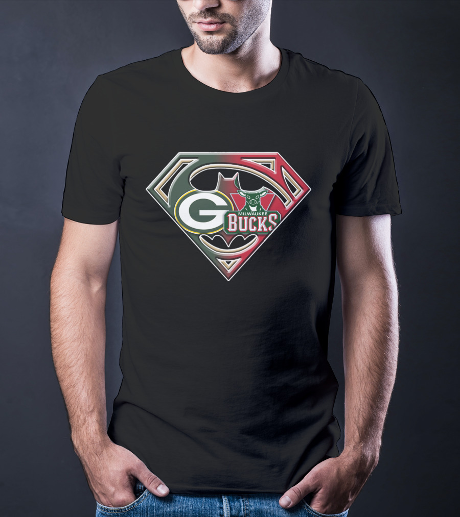 Green Bay Packers Milwaukee Bucks Batman Superman Emblem Bat 080 T-Shirt