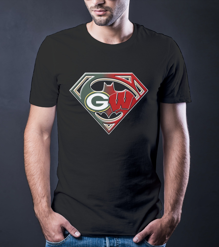 Superman Bat Green Bay Packers Wisconsin Badgers Logo Fusion Bat 081 T-Shirt