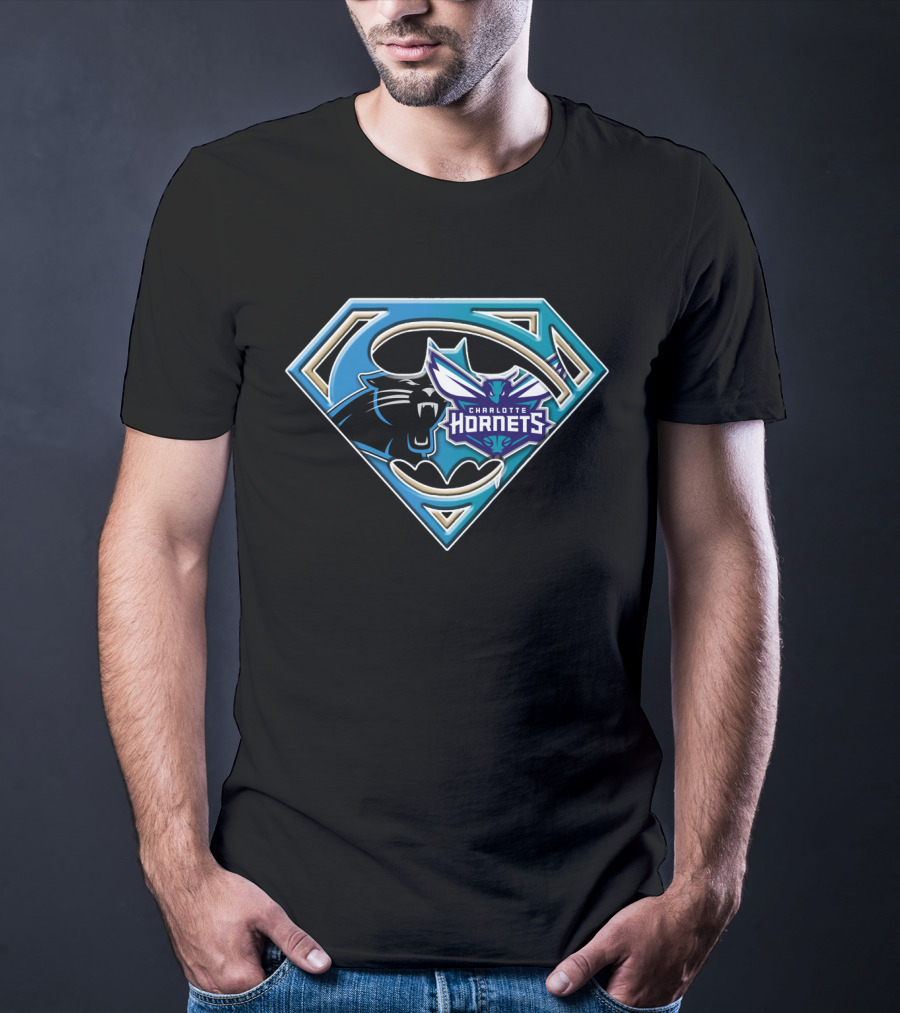 Carolina Panthers Charlotte Hornets Superman Logo Fusion Bat 083 T-Shirt