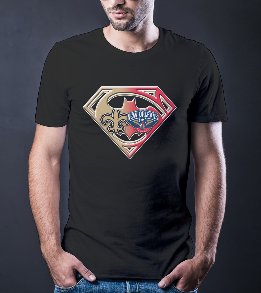 New Orleans Pelicans Saints Superman Batman Fleur De Lis Logo Bat 109 T-Shirt