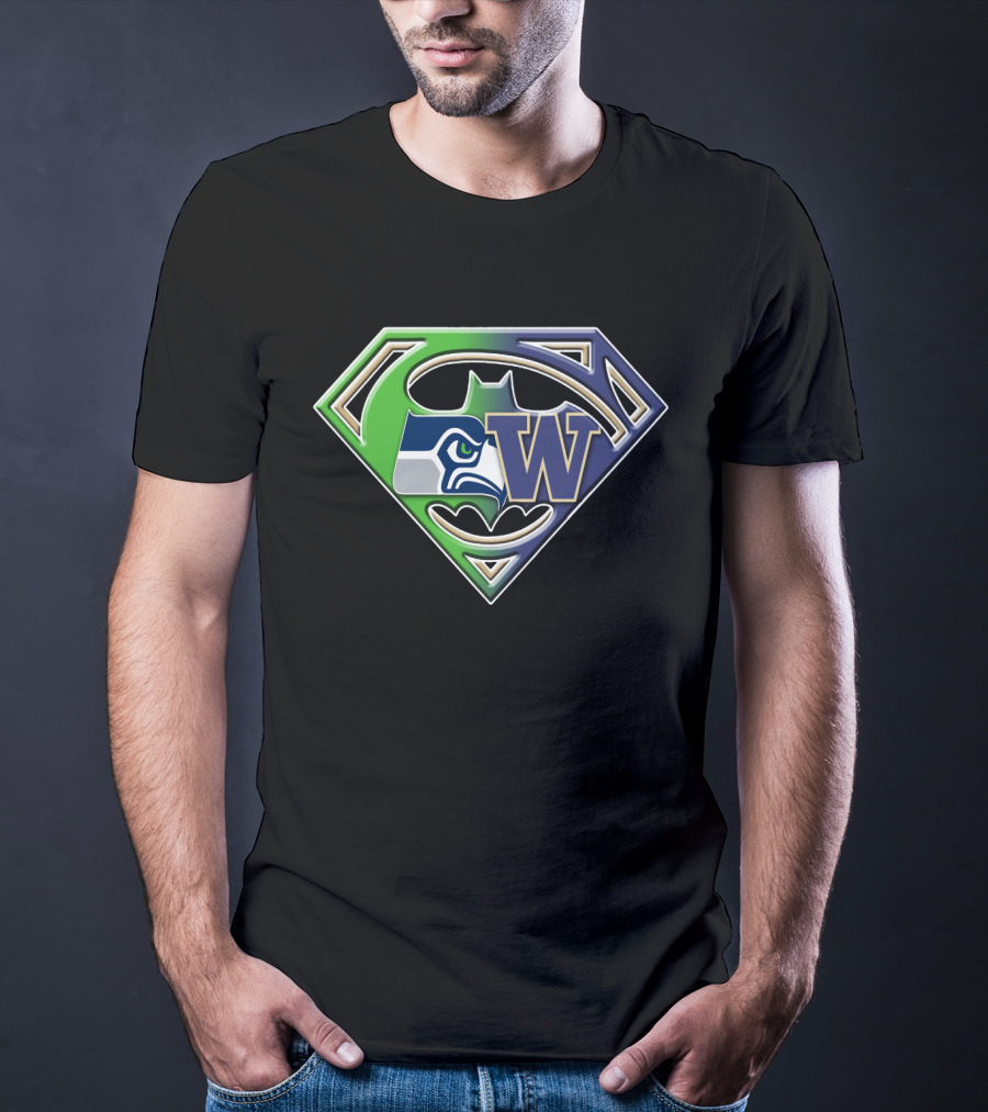 Superman Logo Seattle Seahawks Washington Huskies Bat 111 T-Shirt