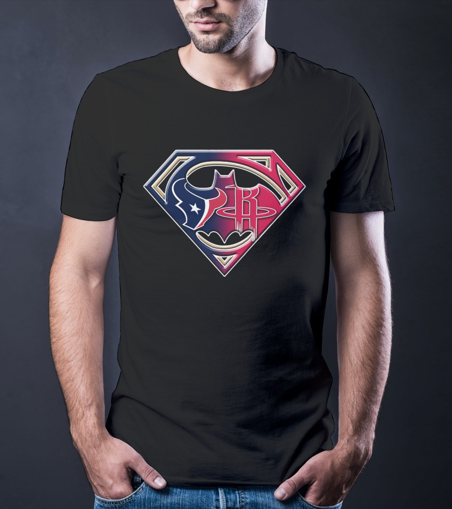 Houston Texans Batman Rockets Superman Logo Fusion T-Shirt