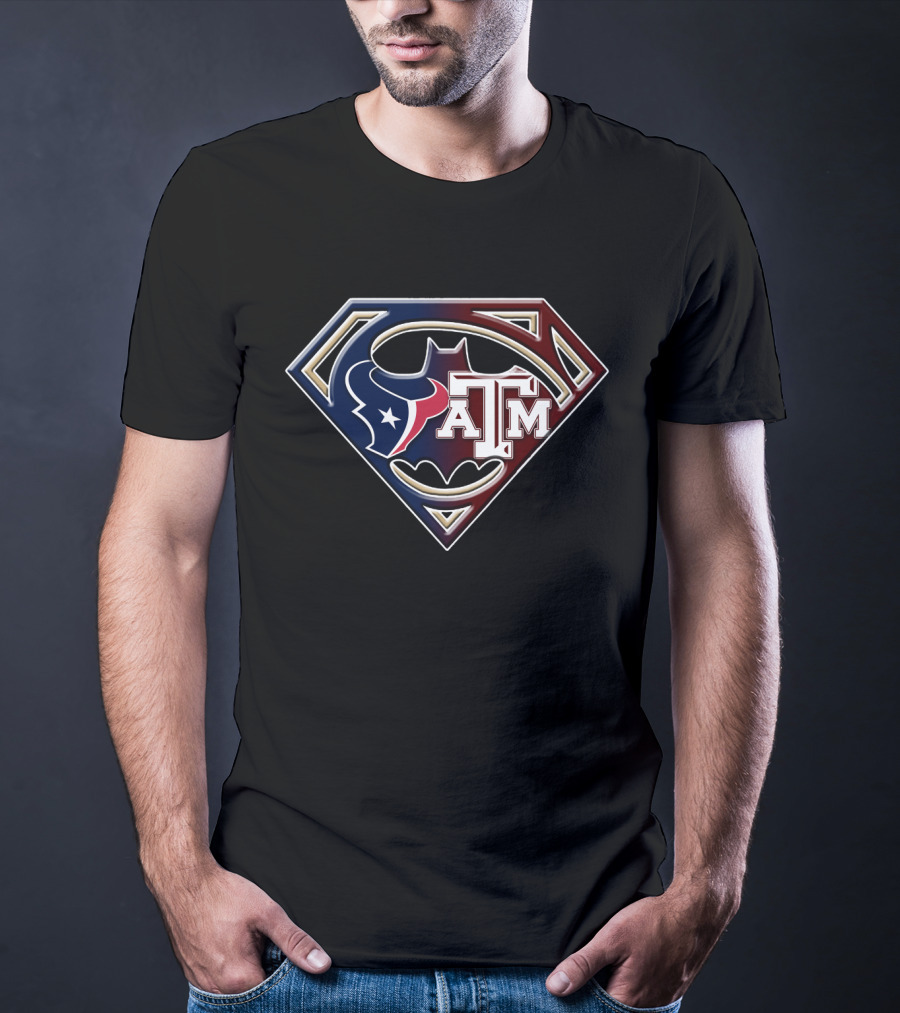 Superman Shield Houston Texans Texas A&M Batman Logo Bat 123 T-Shirt