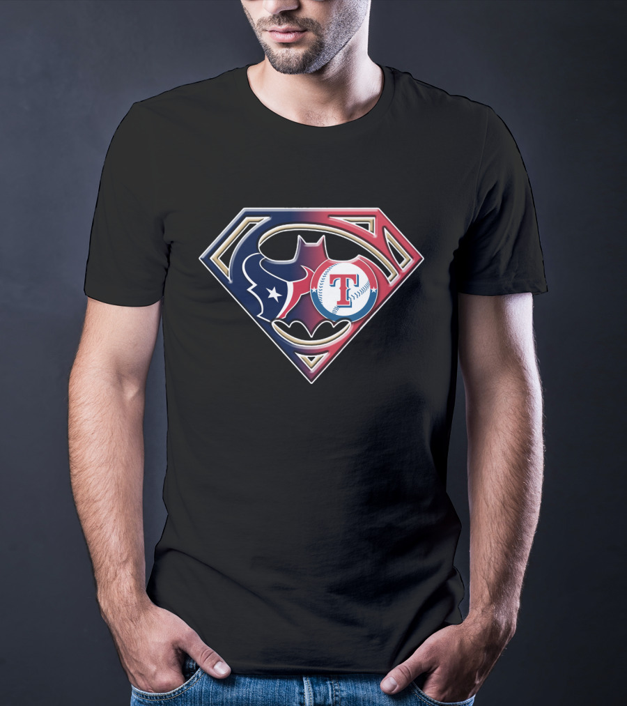 Texans Batman Superman Rangers Baseball Logo Fusion T-Shirt