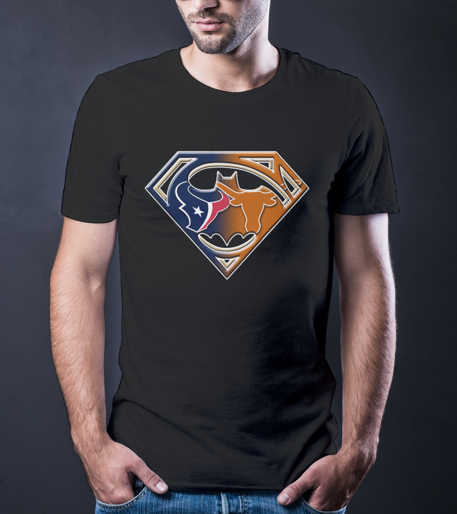 Superman Batman Houston Texans Chicago Bears Logo 124 T-Shirt