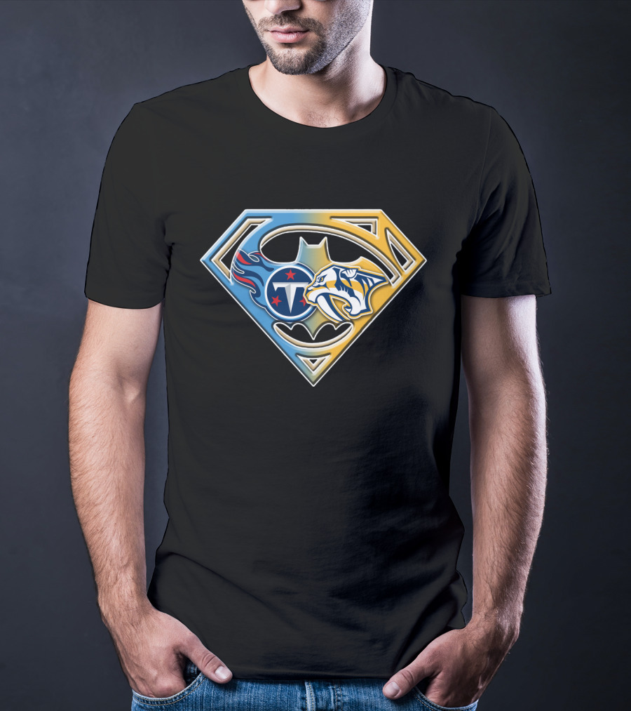 Tennessee Titans Nashville Predators Superman Batman T-Shirt