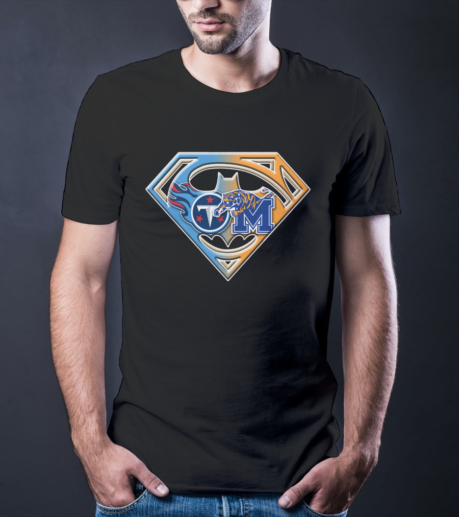 Tennessee Titans And Memphis Tigers Super Shield Bat T-Shirt