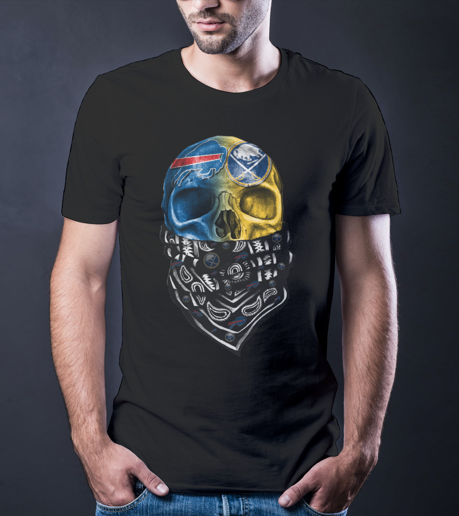 Buffalo Sabres Skull Bandana Blue And Yellow T-Shirt