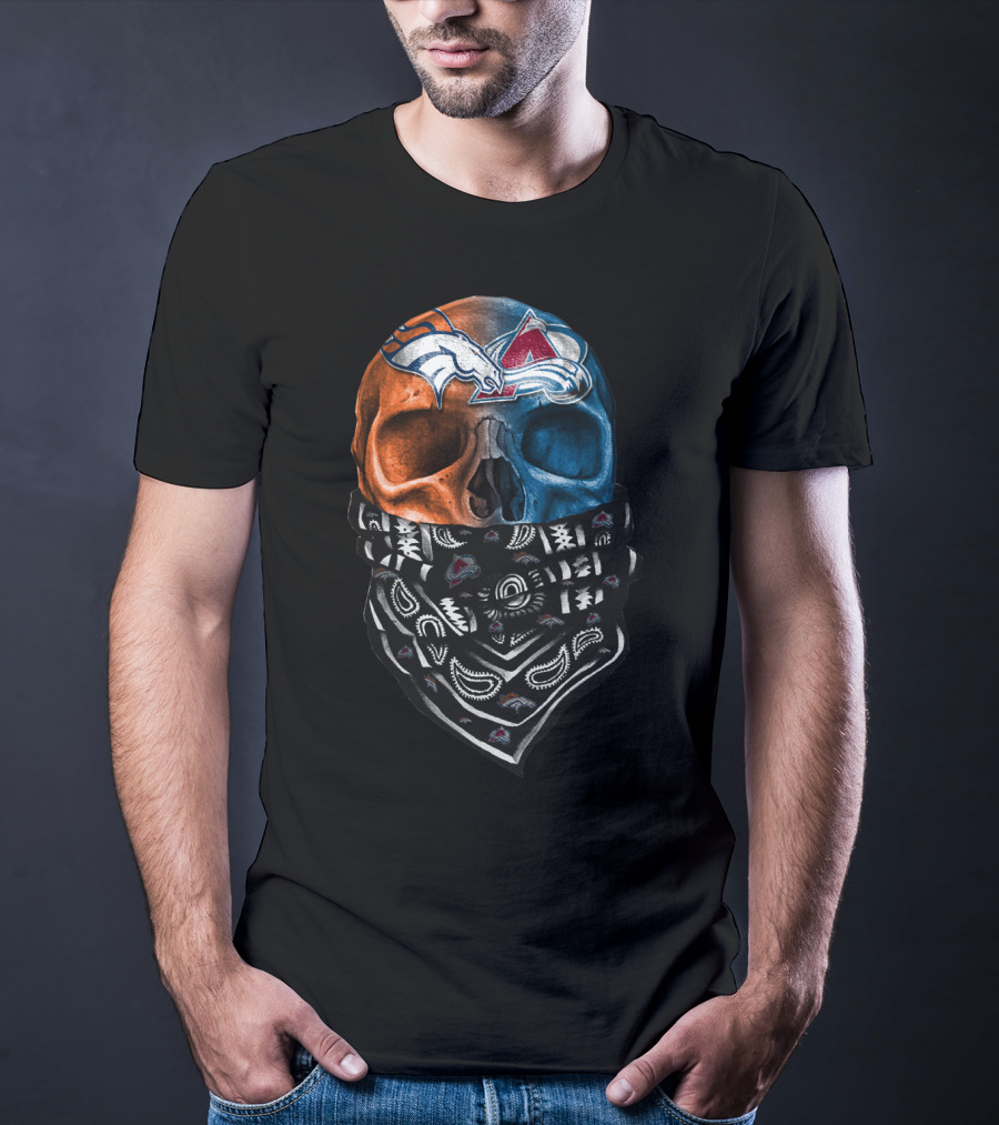 Denver Broncos Colorado Avalanche Skull Bandana T-Shirt