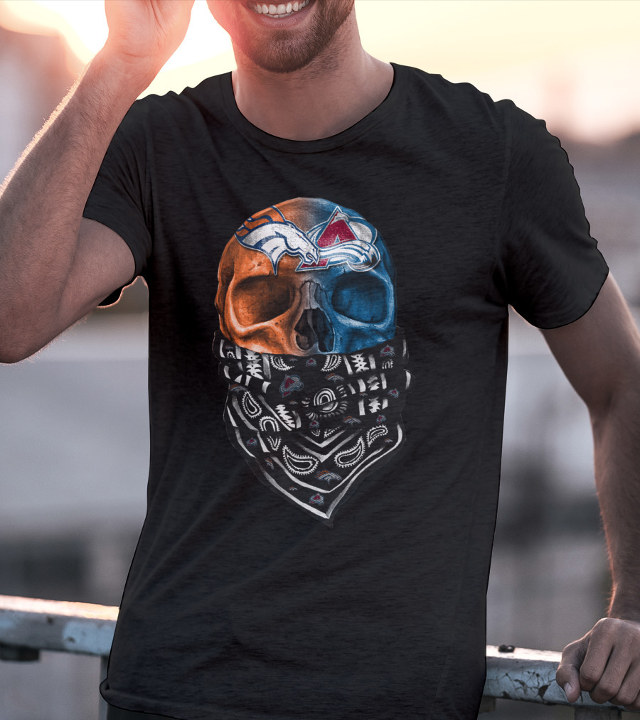 Denver Broncos Colorado Avalanche Skull Bandana T-Shirt