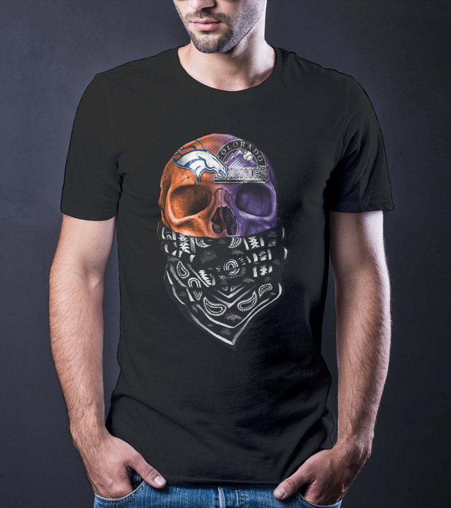Colorado Broncos Rockies Skull Bandana T-Shirt