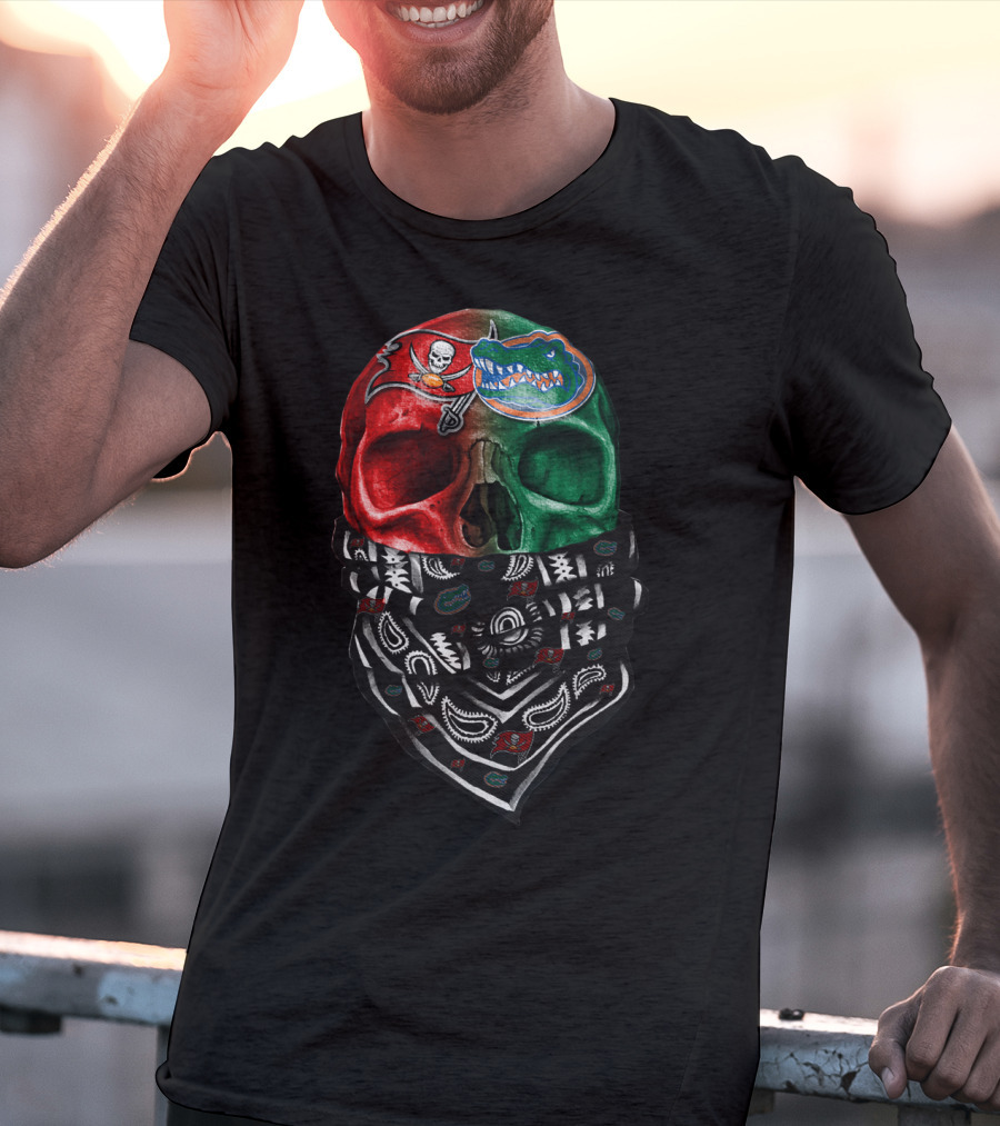 Sku 024 Tampa Bay Buccaneers Florida Gators Skull Bandana T-Shirt