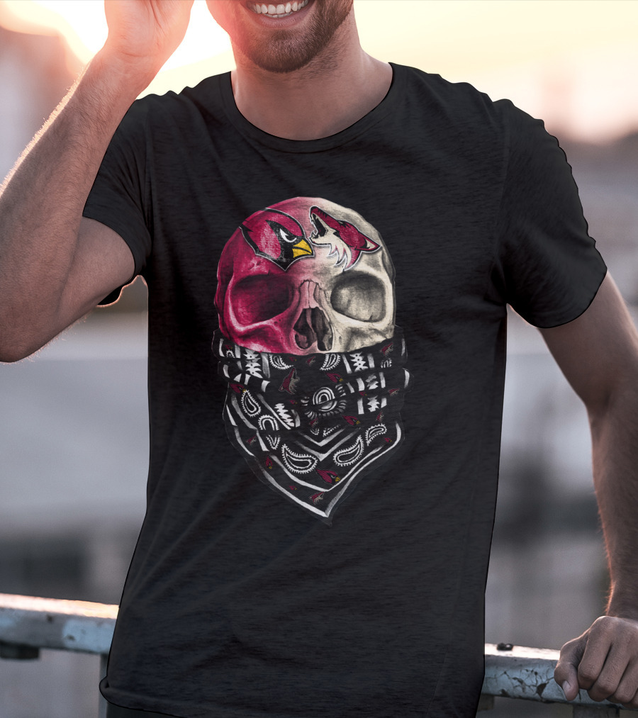 Arizona Cardinals Chicago Blackhawks Skull Bandana T-Shirt