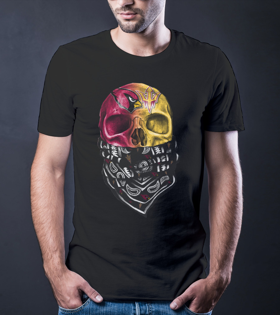 Arizona Cardinals And Arizona State Sun Devils Skull Bandana Sku 030 T-Shirt