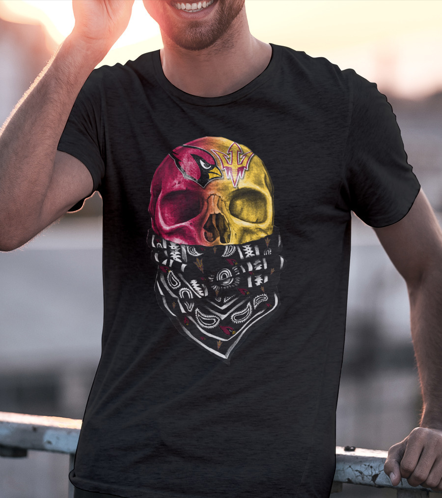Arizona Cardinals And Arizona State Sun Devils Skull Bandana Sku 030 T-Shirt