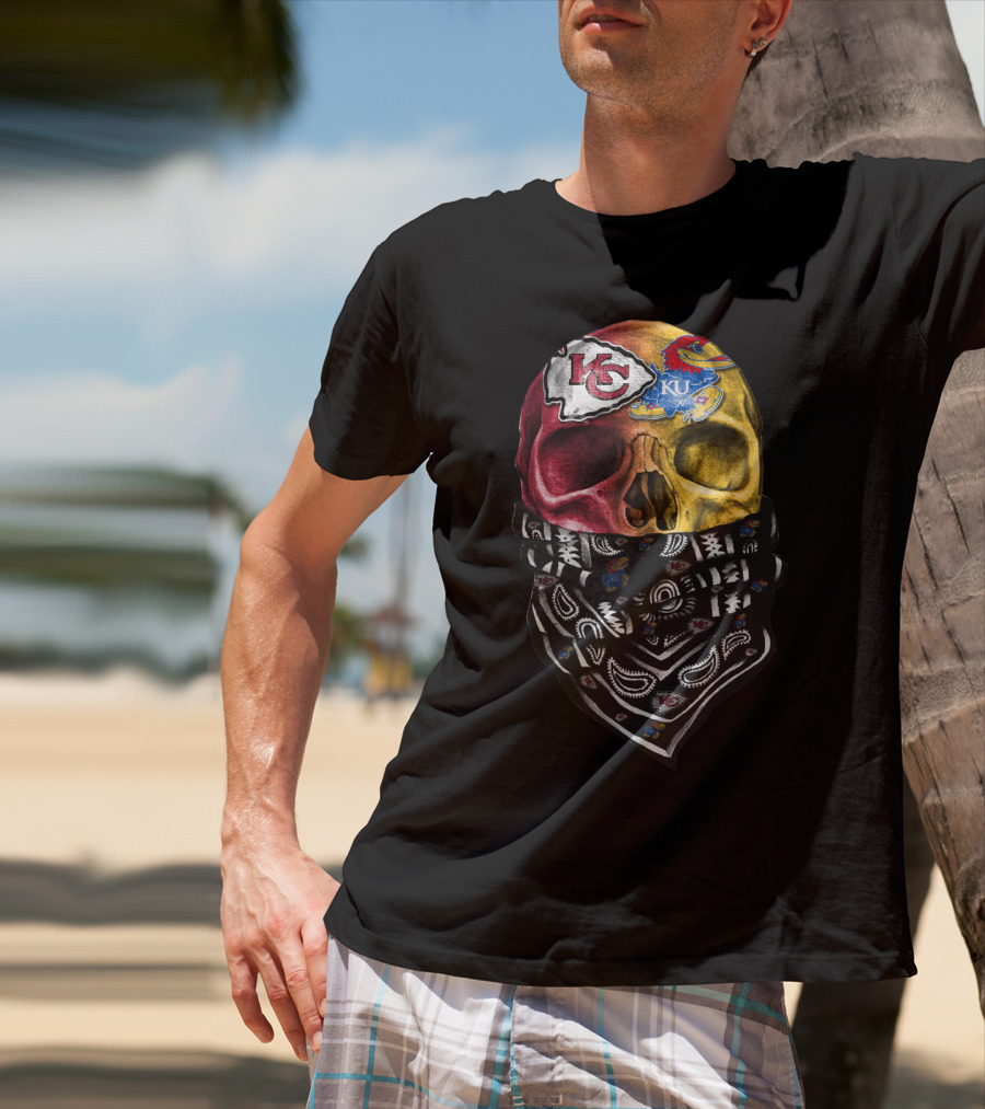 Kc Chiefs Ku Jayhawks Skull Bandana T-Shirt