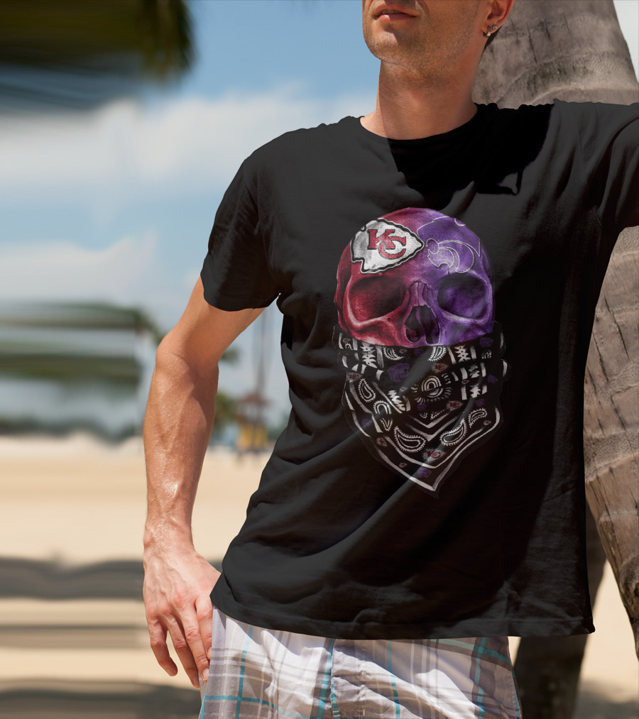 Kansas City Chiefs And New Orleans Saints Skull Bandana Sku 038 T-Shirt