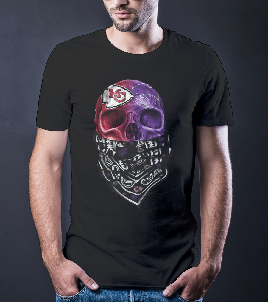 Kansas City Chiefs And New Orleans Saints Skull Bandana Sku 038 T-Shirt