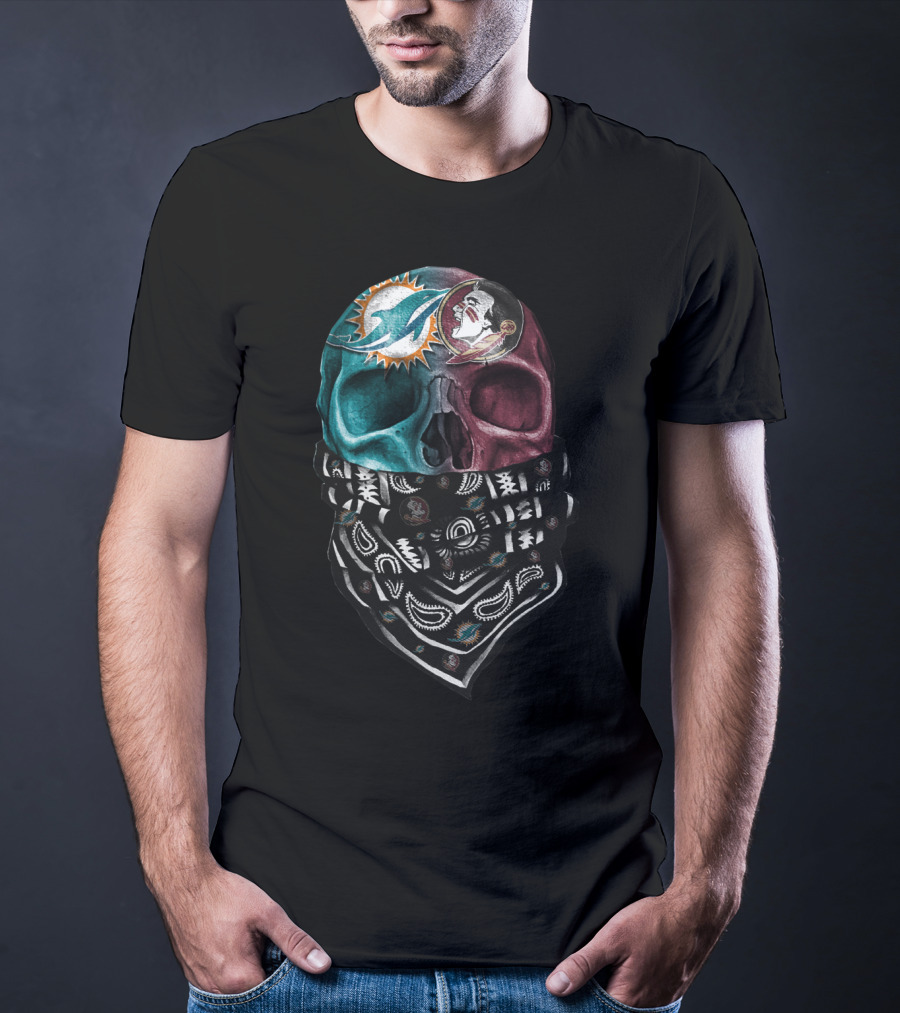 Miami Dolphins Washington Football Team Skull Bandana T-Shirt