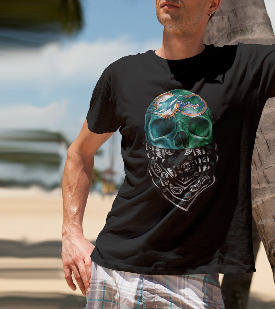 Miami Dolphins And Florida Gators Skull Bandana T-Shirt