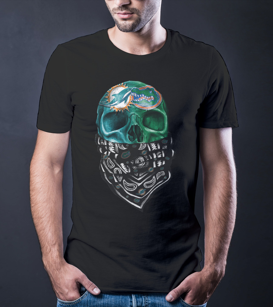 Miami Dolphins And Florida Gators Skull Bandana T-Shirt