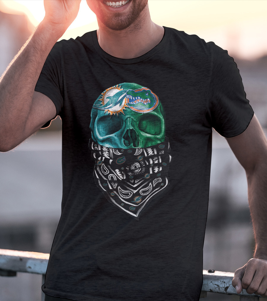 Miami Dolphins And Florida Gators Skull Bandana T-Shirt