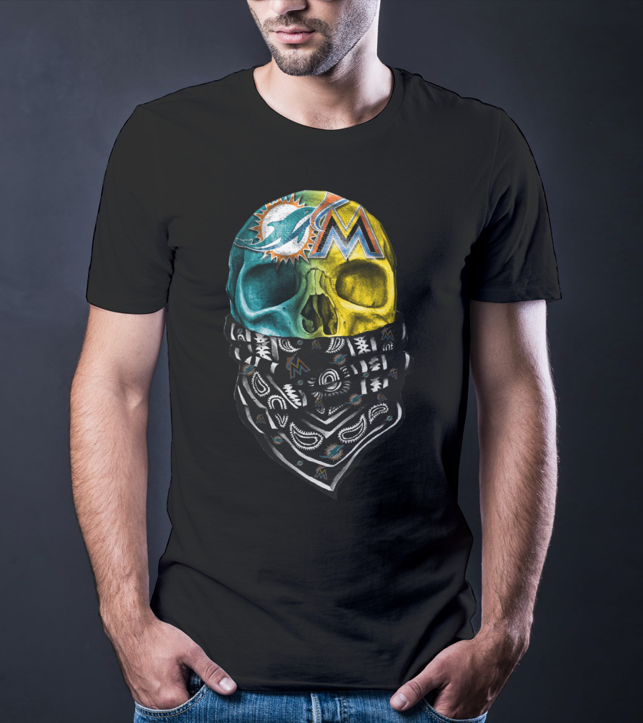 Miami Dolphins Marlins Skull Bandana T-Shirt