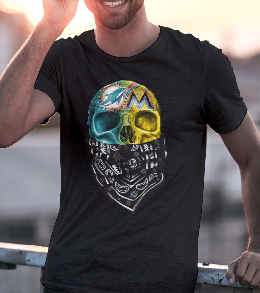 Miami Dolphins Marlins Skull Bandana T-Shirt