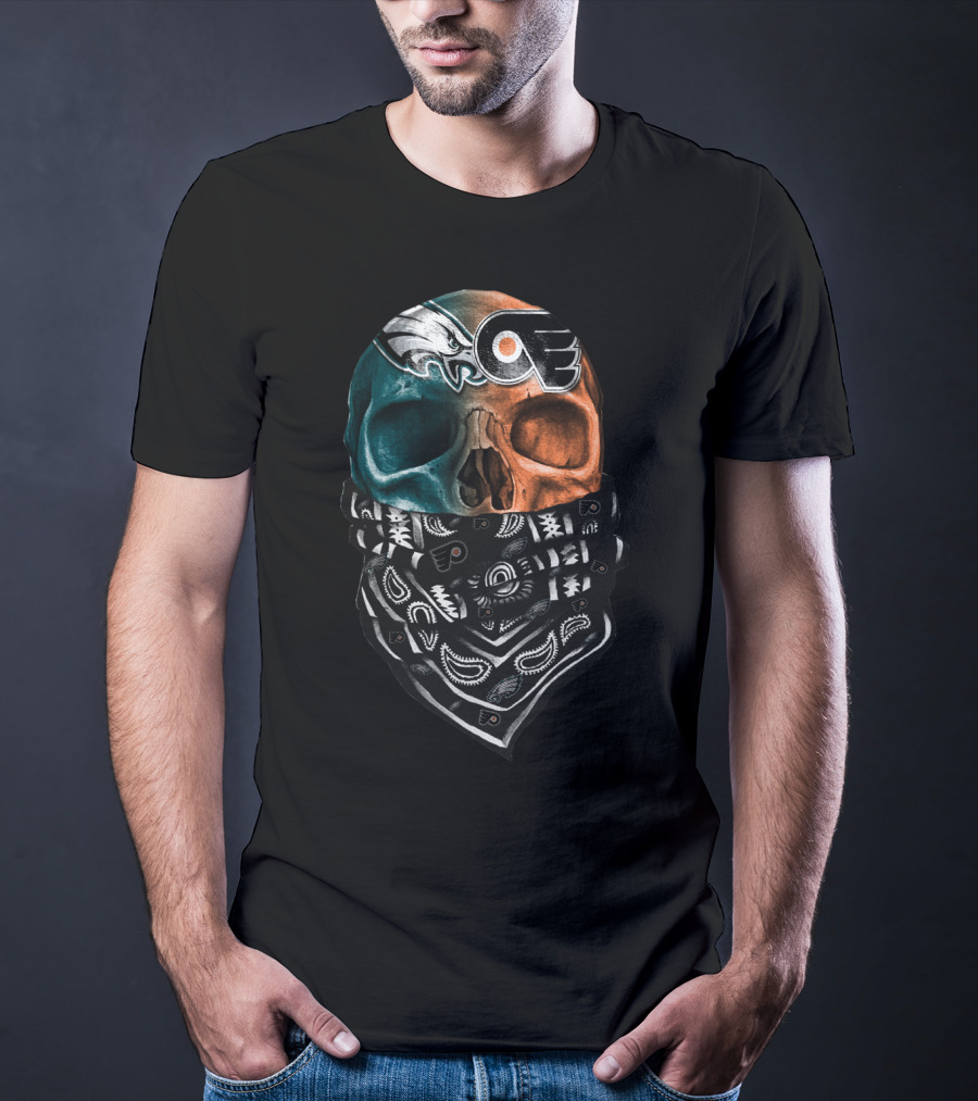 Eagles Flyers Split Skull Bandana T-Shirt